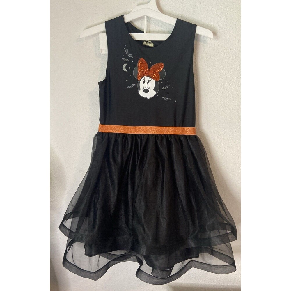 Girls Disney Halloween Minnie Mouse Sleeveless Dress Black Tulle Skirt Sz Xl